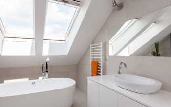 Close-up of skylight in bright designed bathroom